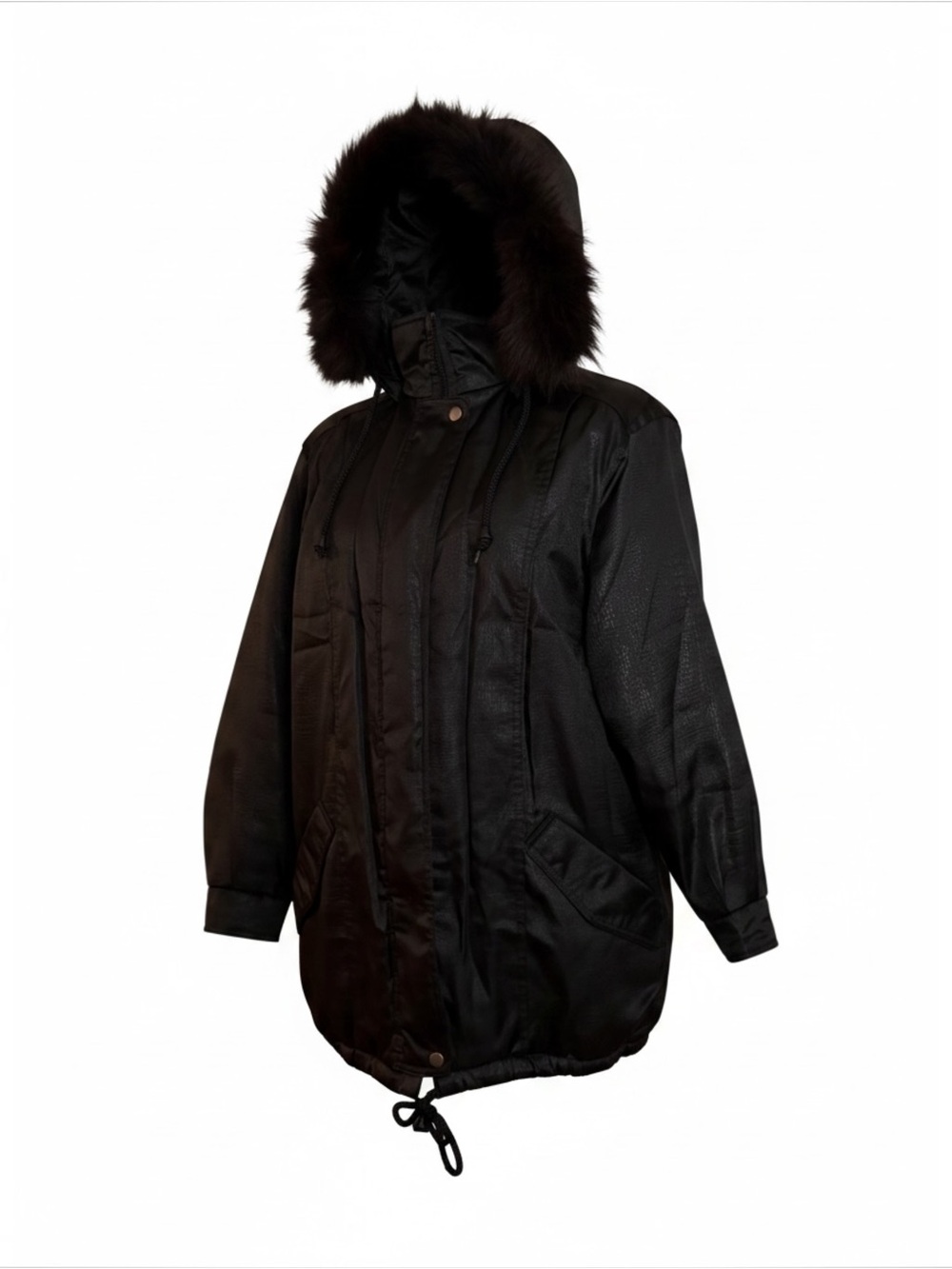 Women’s Bromley Sport Thermoloft Black Hooded Parka Coat with Fur Trim Size S